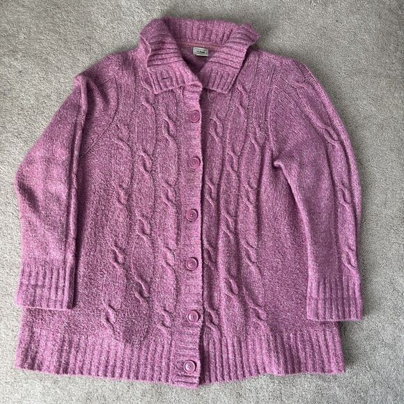 LL Bean Fisherman Cardigan Womens 3X Chunky Cable Knit Pink Wool Blend Cozy - Picture 1 of 8